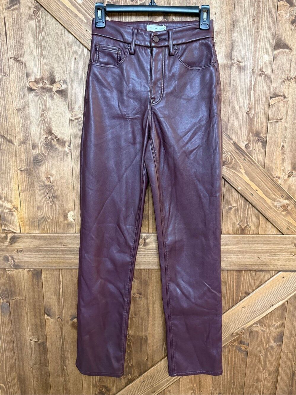 Good American Women’s Faux Leather Straight Leg Pants Burgundy READ Size 2/26 (9